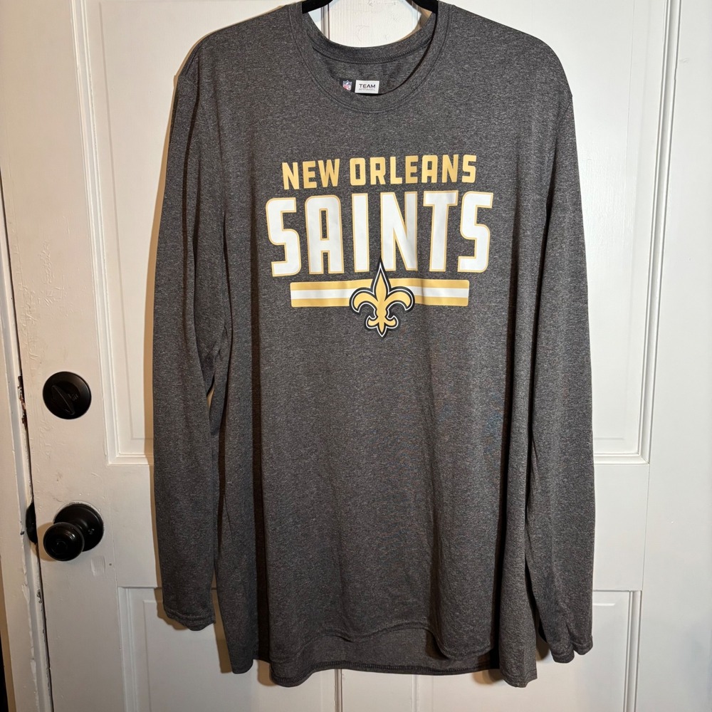 NFL Team Apparel New Orleans Saints Long Sleeve Shirt Gray Mens 2XL Fleur De Lis